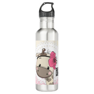 Custom Baby Pink Giraffe Pillar Steel Water Bottle
