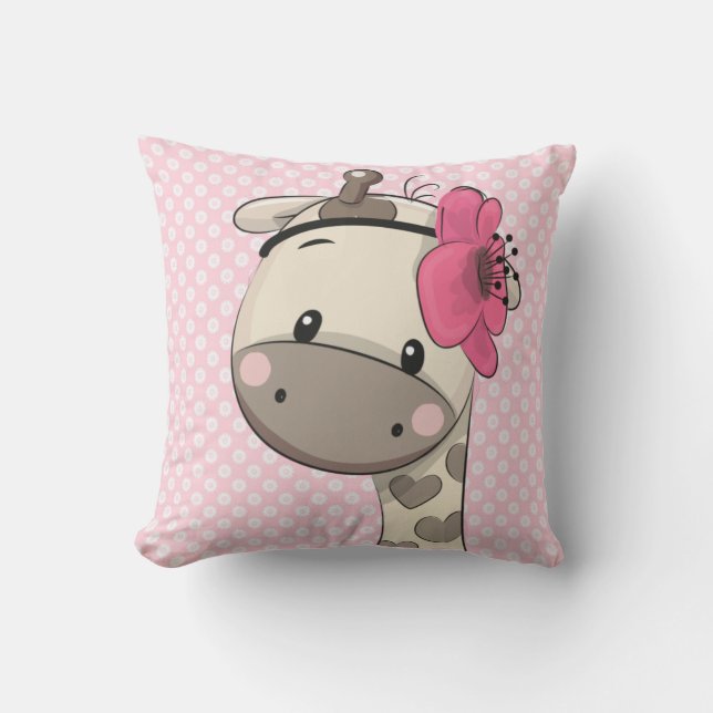Custom Baby Pink Giraffe Throw Pillow  (Front)
