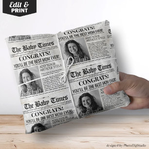 Custom Baby Pregnancy Reveal Newspaper Gift Wrap