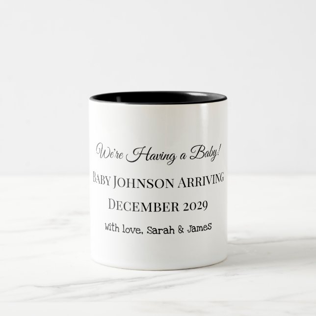 Custom Baby Reveal Card Two-Tone Coffee Mug (Center)