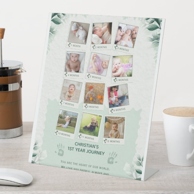 Custom Baby’s 1st Year Journey Photo Collage Pedestal Sign (In SItu)