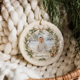 Custom Baby’s First Christmas Teddy Photo Ceramic Tree Decoration