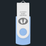 Custom baby shower footprints USB flash drive gift<br><div class="desc">Custom baby shower footprints USB flash drive gift. Personalised pen drive stick with cute baby feet logo image. Elegant typography for name, quote or monogram. Fun babyshower party favour gift idea for new mum with newborn, friends and family. Also great promo give away for business company. Custom pendrive design for...</div>