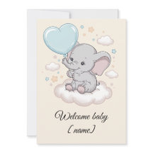 Custom Baby Shower Greeting Card Cute Elephant 