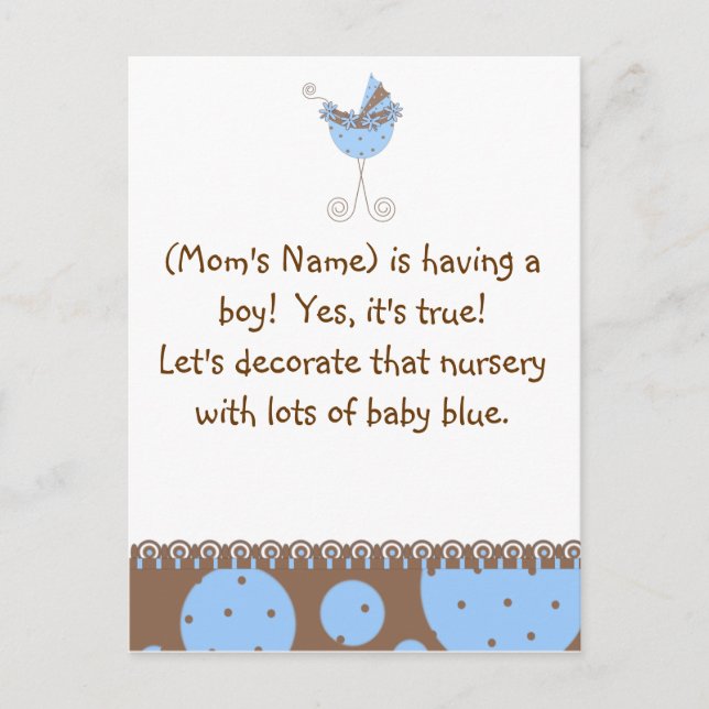 Custom Baby Shower Invitation-Chic Baby Blue Invitation Postcard (Front)