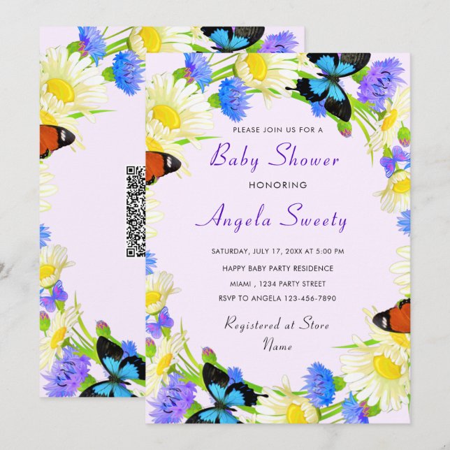Custom Baby Shower Invitation Example with QR Code (Front/Back)