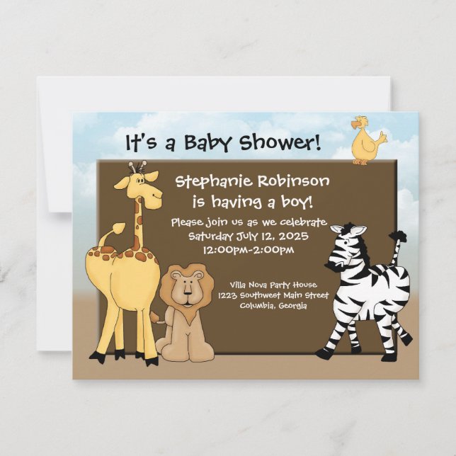 Custom Baby Shower Invite, Jungle Animals Invitation (Front)