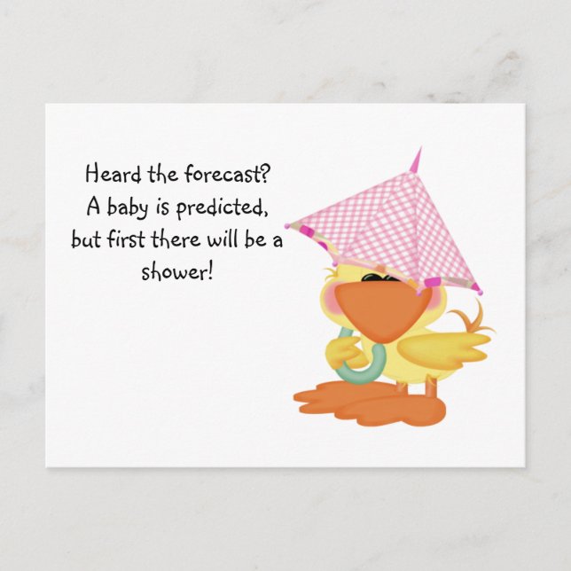 Custom Baby Shower Invite-Pink Duck in Rain Invitation Postcard (Front)