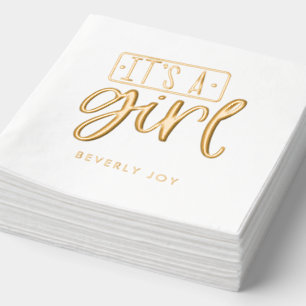 Custom Baby Shower It's a Girl Gold Foil Napkins