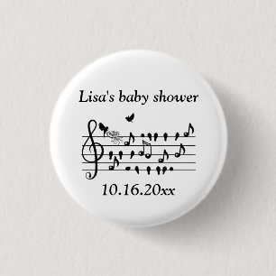Custom Baby Shower Music Bird Notes Keepsake 3 Cm Round Badge