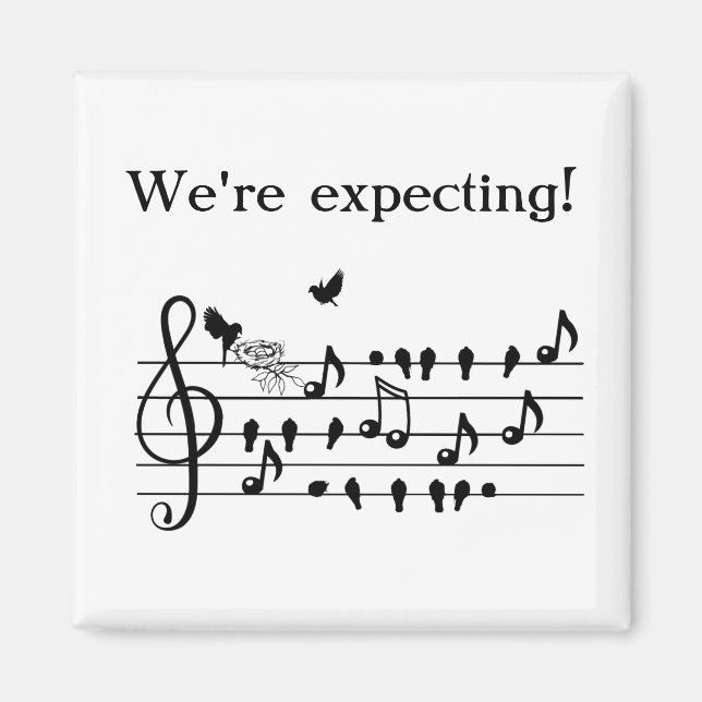 Custom Baby Shower Music Bird Notes Keepsake Magnet (Front)