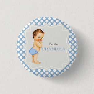 Custom Baby Shower Party Blue Grandma Button