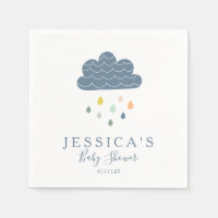 Custom Baby Shower Whimsical Cloud Raindrops Blue