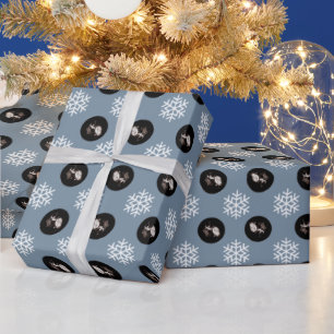 Custom Baby Sonogram Blue Snowflake Holiday  Wrapping Paper