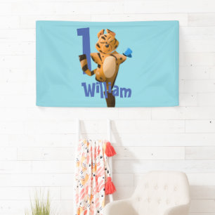 Custom Baby Tiger Plaid First Birthday Banner 