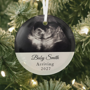 Custom Baby Ultrasound Pregnancy Announcment Photo Glass Tree Decoration