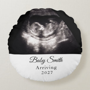 Custom Baby Ultrasound Pregnancy Announcment Photo Round Cushion