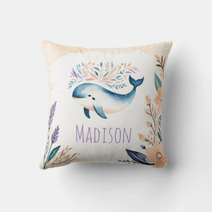 Custom Baby Whale Pillow Boho Floral Design - 