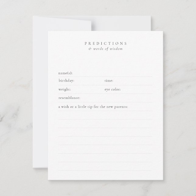 Custom Baby Wishes & Predictions Minimal Keepsake  Card (Front)