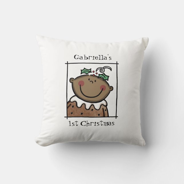 Custom Baby's 1st Christmas Dark Skin Tone Face Cushion (Front)