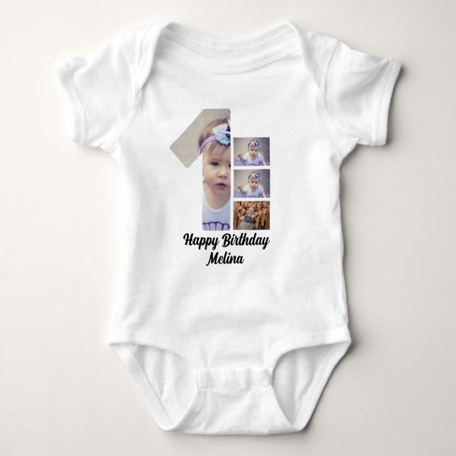 Custom Baby's first birthday 4 Photo collage  Baby Bodysuit (Front)