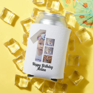 Custom Baby's first birthday 4 Photo collage Can Cooler