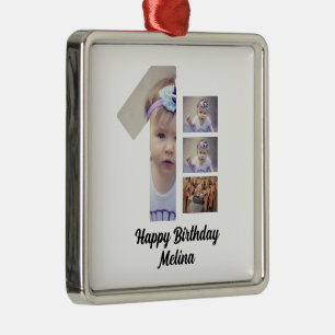 Custom Baby's first birthday 4 Photo collage  Metal Tree Decoration