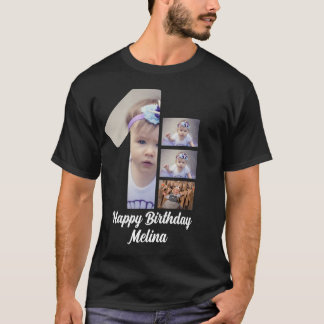 Custom Baby's first birthday 4 Photo collage T-Shirt