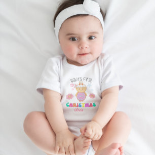 Custom Baby's First Christmas Cute Doll Stars Baby Bodysuit