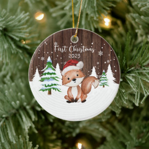 Custom Baby's First Christmas Fox Dual-Sided Ceramic Tree Decoration
