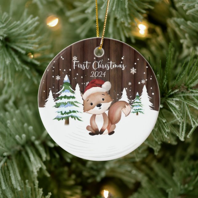 Custom Baby's First Christmas Fox Dual-Sided Ceramic Tree Decoration (Tree)