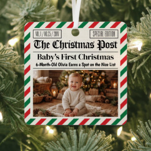 Custom Baby's First Christmas Newspaper Metal Tree Decoration