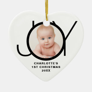 Custom Baby's First Christmas Photo Black White Ceramic Tree Decoration