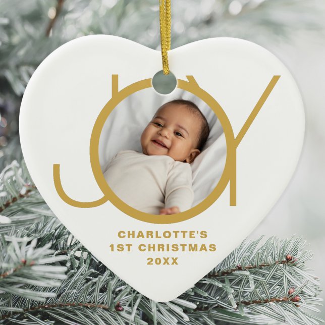 Custom Baby's First Christmas Photo Gold White Ceramic Tree Decoration (Creator Uploaded)