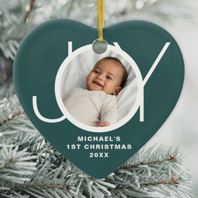Custom Baby's First Christmas Photo Green Ceramic Tree Decoration (Creator Uploaded)
