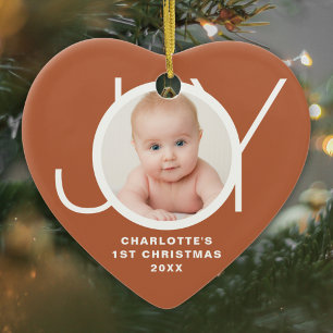 Custom Baby's First Christmas Photo Joy Terracotta Ceramic Tree Decoration