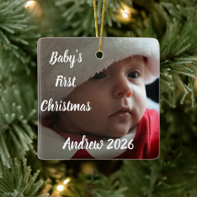 Custom baby's first Christmas Photo name Ceramic Ornament (Tree)