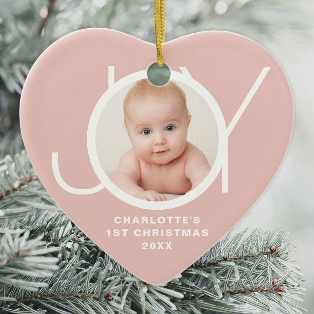 Custom Baby's First Christmas Photo Pink Ceramic Tree Decoration (Creator Uploaded)