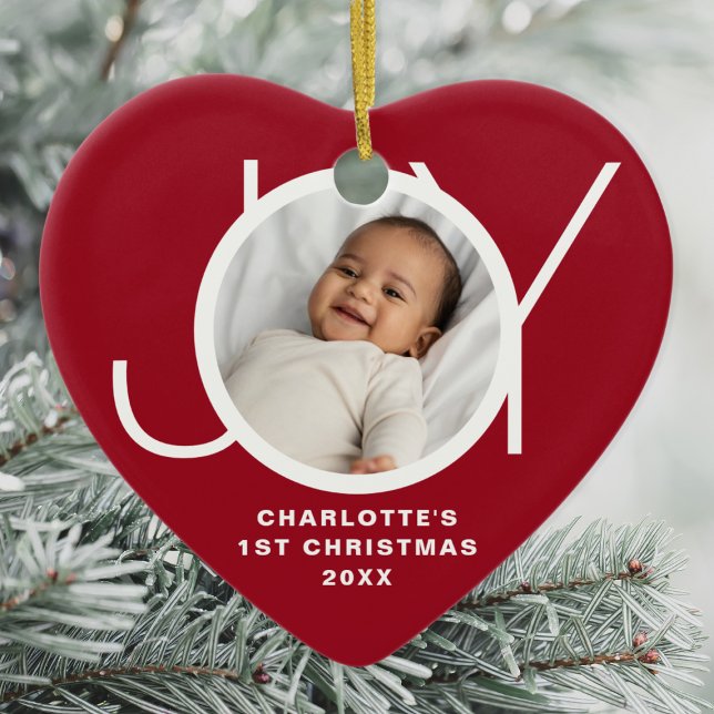 Custom Baby's First Christmas Photo Red Ceramic Tree Decoration (Creator Uploaded)