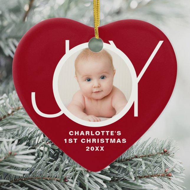 Custom Baby's First Christmas Photo Red Ceramic Tree Decoration (Creator Uploaded)