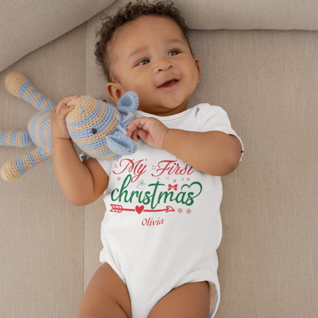 Custom Baby's First Christmas Santa Claus Red Bow Baby Bodysuit (Creator Uploaded)