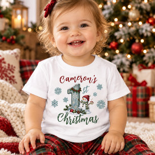 Custom Baby's First Christmas Snowman Baby T-Shirt