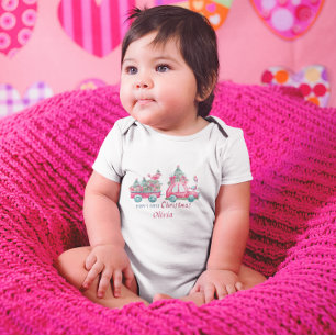 Custom Baby's First Christmas Tree Cute Birdie Baby Bodysuit