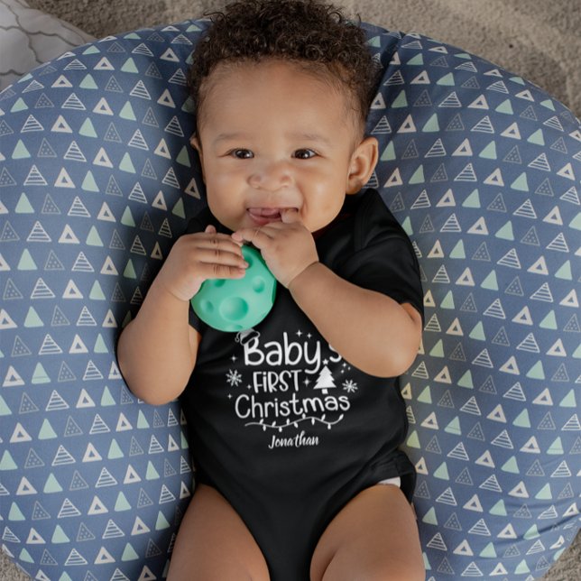 Custom Baby's First Christmas Tree Santa Hat Black Baby Bodysuit (Creator Uploaded)