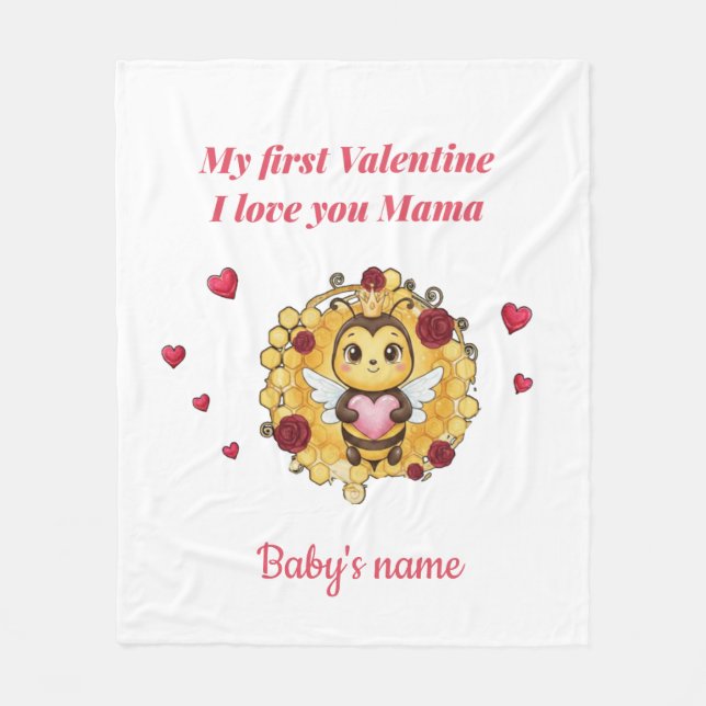 Custom baby's first valentine  fleece blanket (Front)