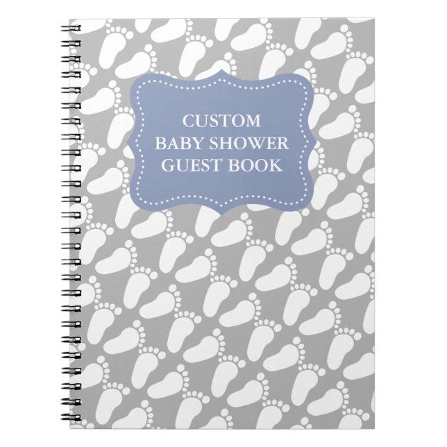 Custom babyshower guestbook with baby footprints spiral notebook (Front)