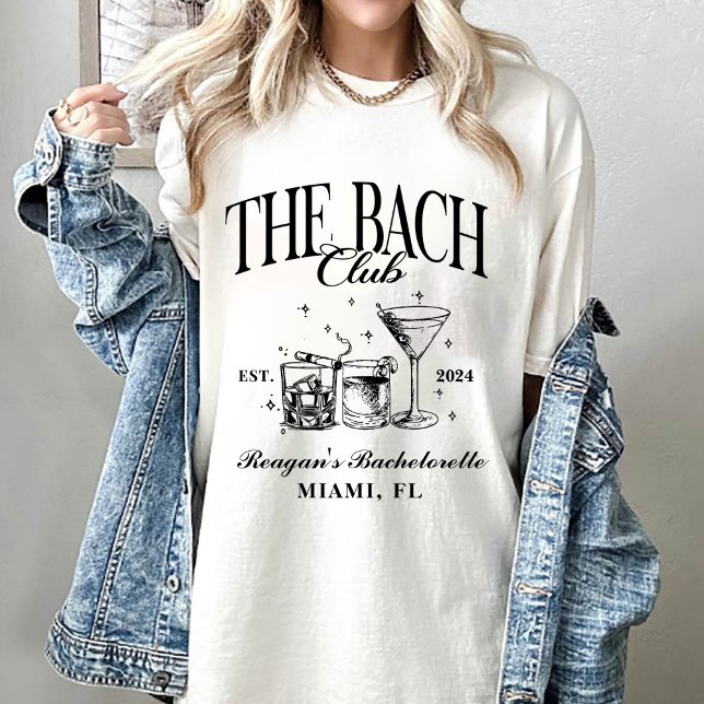 Custom Bach Club Bachelorette Retro Cocktail Black T-Shirt (Creator Uploaded)
