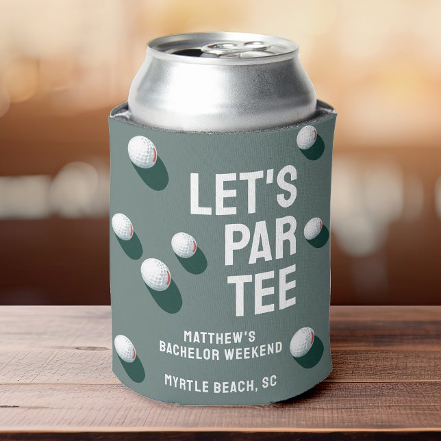 Custom Bachelor Party Golfing Trip Let's Par Tee Can Cooler (A can cooler with a golf theme, perfect for keeping drinks cold at a bachelor party, )