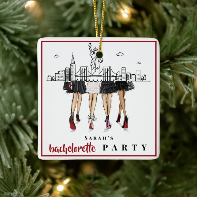 Custom Bachelorette New York City Skyline Fashion Ceramic Ornament (Tree)