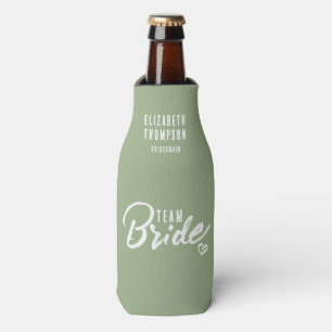  Custom Bachelorette Party Sage Green Beer Bottle Cooler
